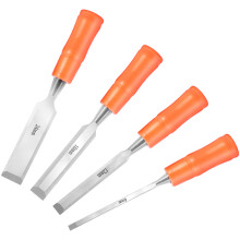 4Pcs Carbon Steel Wood Chisels (6/12/18/24mm) with Beveled Blades – Compatible with Softwood, Hardwood & Laminated Wood