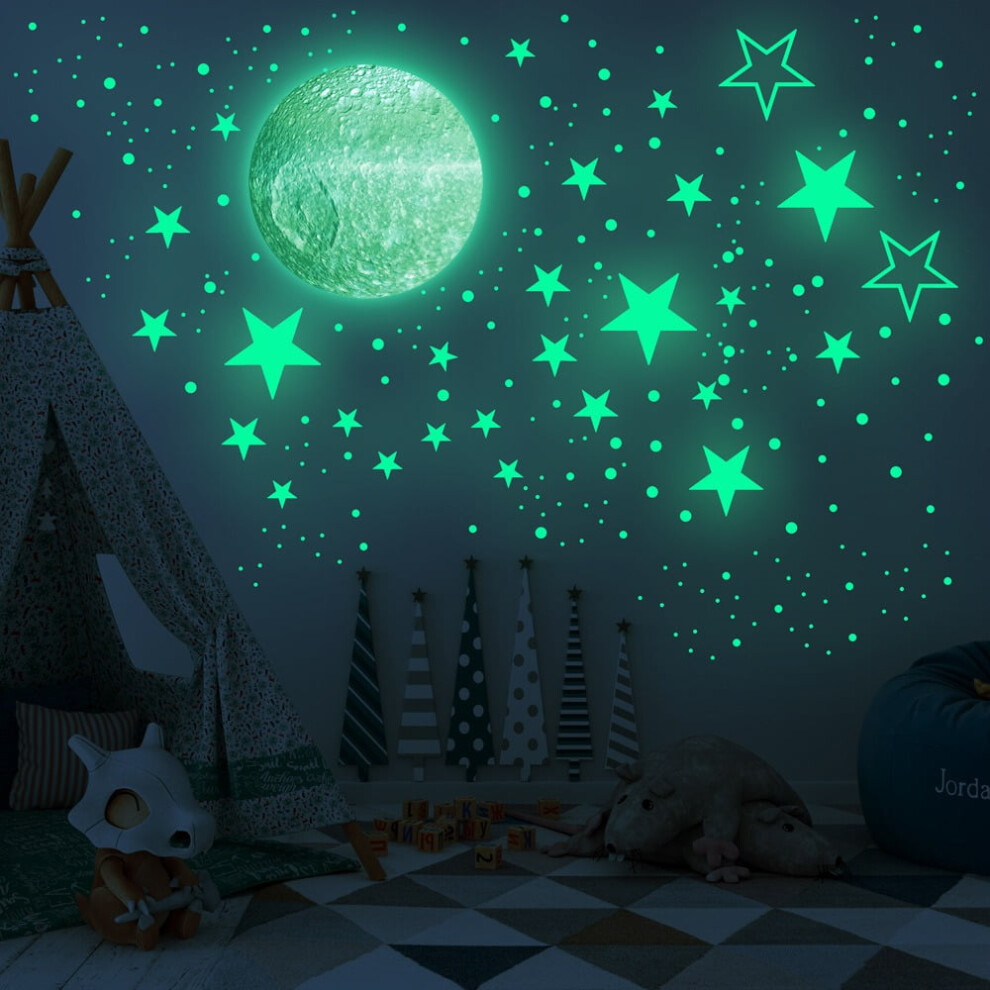 Glow In The Stars For Ceiling,Glow In The Stars And Moon Wall Decals, Perfect For Kids Nursery Bedroom Living Room(Sky Blue) (Green) Dark/Sky Blue