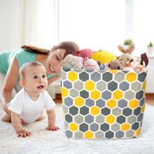 AuroraX Waterproof Foldable Laundry Basket, Quilted Canvas Hamper with Handles – Cute Square Storage for Clothes, Blankets & Toys