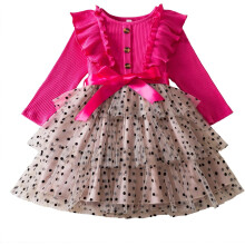 Princess Girl Casual Dress Polka Dots Toddler Layered Tulle Kids Knit Clothing