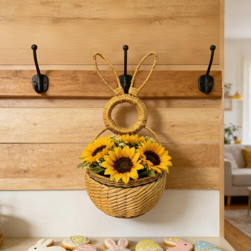 Easter Bunny Wall Hanging Basket – Hand-Woven Wicker, 30