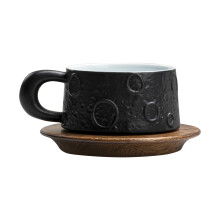 Classic Black Porcelain Coffee Cup & Saucer Set – Flattened Design for Espresso, Latte, Tea, Home Use