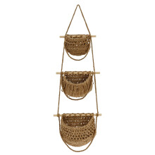 3-Tier Hanging Storage Basket with Cotton & Wood Accents – Space-Saving Organizer for Kitchen, Bathroom, Living Room & Entryway – Compatible with