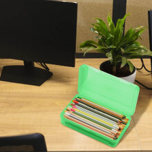 2PCS Large Clear Plastic Pencil Boxes with Snap-Tight Lids, Stackable, Durable School/Office Organizer for Pens, Pencils, Crayons, Markers