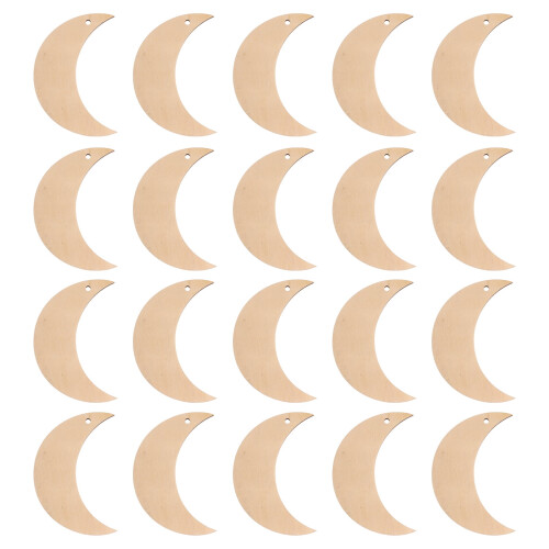 Enfeites de madeira em formato de lua, sem acabamento, 20 peças, 7 x 3,5 x 0,3 cm (2,75 x 1,38 x 0,12 polegadas)