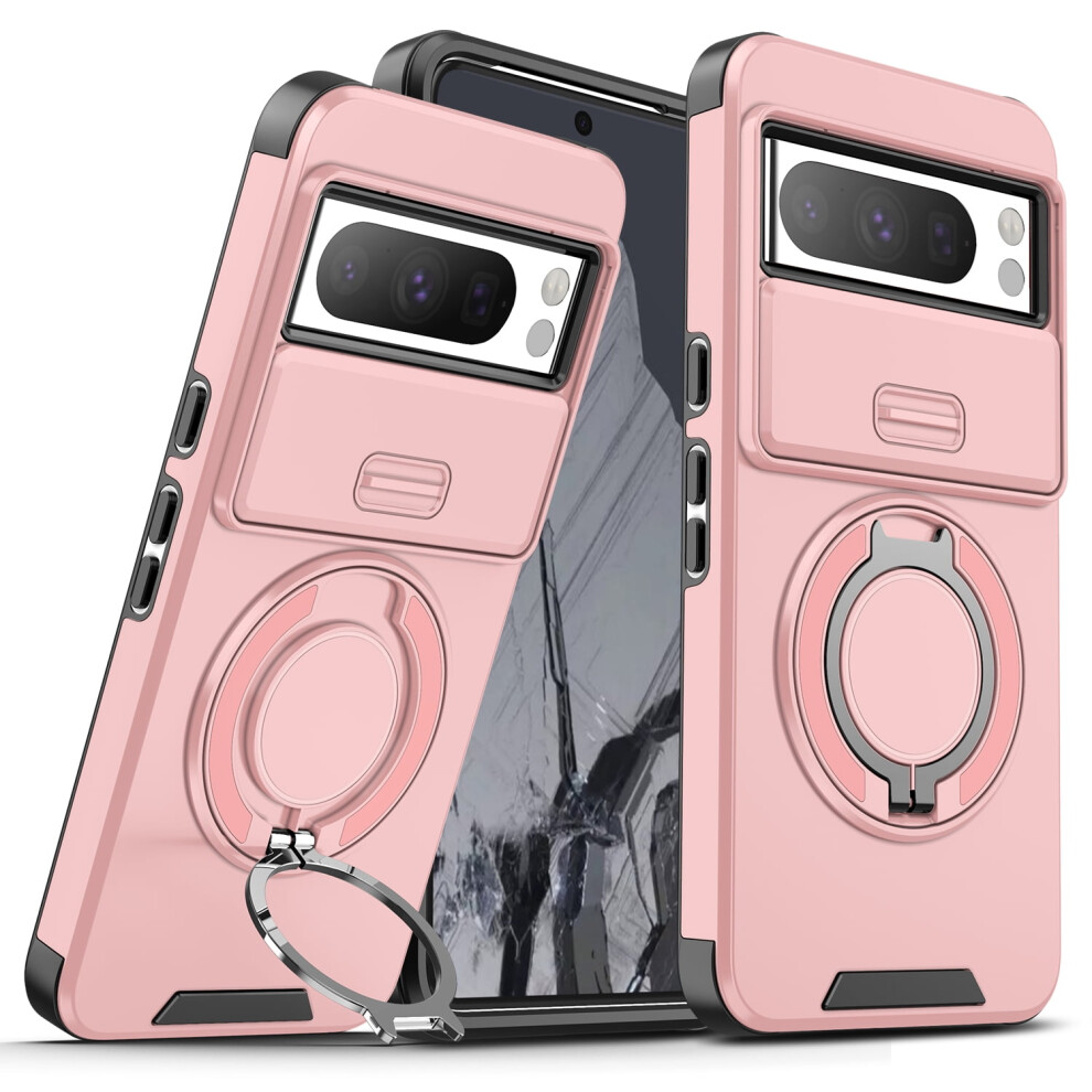Rugged Military-Grade Shockproof Case For Google Pixel 9 Pro Xl With Ring Magnetic Kickstand – Pink 9448483561549