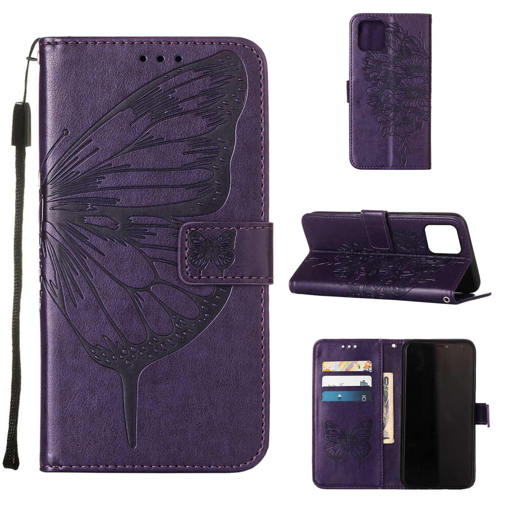 Compatible With Iphone 13 Wallet Case Â Embossed Butterfly Pu Leather Folio With Card Slots, Kickstand & Shockproof Tpu Protection Purple 9448483559881