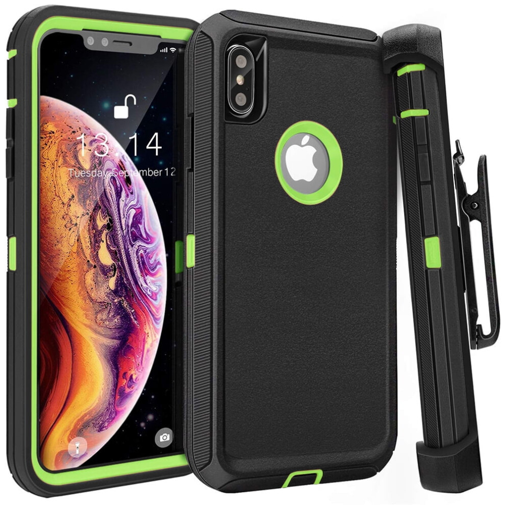 Compatible With Apple Compatible With Iphone Xs Max Heavy Duty Defender Armor Hybrid Case Cover With Clip Black Green Green,Black 9448483561518