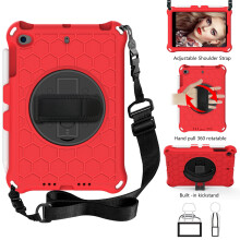 Kompatibel mit iPad mini Hülle mit Schultergurt und 360-Ständer – Stoßfeste Silikonhülle für iPad mini 1-5 (7,9"), Rot+Schwarz