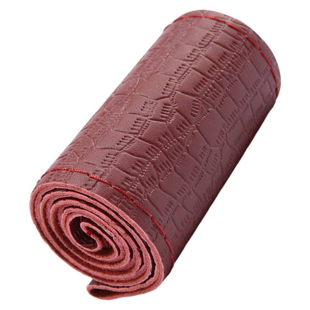 Hand-Sewn Leather Steering Wheel Cover For 38Cm Wheels, Compatible With Most Cars, Claret Color. 9448483632355