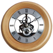 130mm Large Roman Numeral Table Clock Indoor Round Clock with Silver Transparent Movement for Living Room Kitchen Bar Office Desk Burly Wood