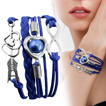 Decorative Stones,European And American Fashion Retro Heart Pearl Multi Color Leather Rope Multi Layer Bracelet