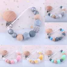 Silicone & Wood Pacifier Clip with Teething Beads – Compatible with All Standard Pacifiers