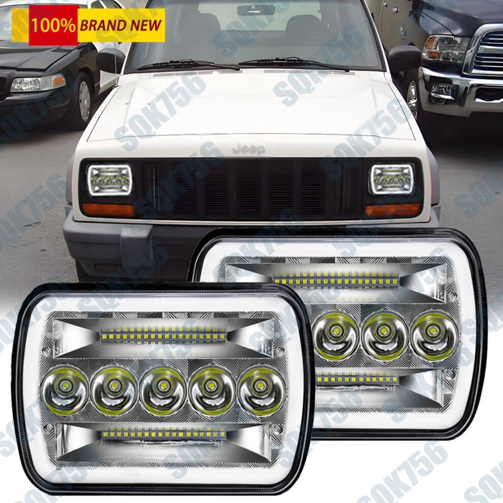 New Reflector 5X7" 7X6'' Led Halo Headlight Hi-Lo For Jeep Cherokee Xj 1984-2001 9448483774536