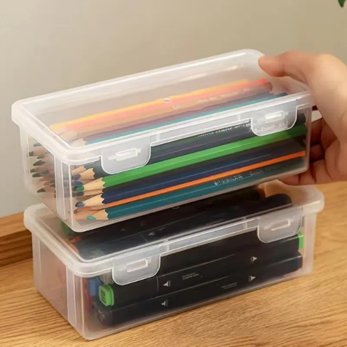 2 Pack Clear Cases, Plastic Translucent Box with Tight Lid, Office Supplies Storage Organizer Box