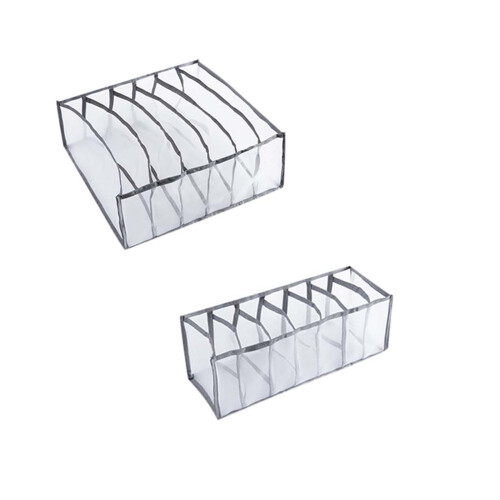 Mesh Underwear Storage Box, 2-Pack Grey Foldable Nylon Organizer for Closet Drawer Compartments, Space-Saving Wardrobe Solution