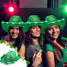 Cowboy Hat - LED Green Shamrocks Hat - Ideal for StPatricks Day, Irish Holiday, Props Hats Accessories