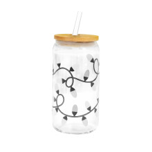 Christmas Gifts, 18oz Color Changing Christmas Lights Iced Coffee Can Glass, X-mas Glass Cup with Lid and Straw, Holiday Tumbler