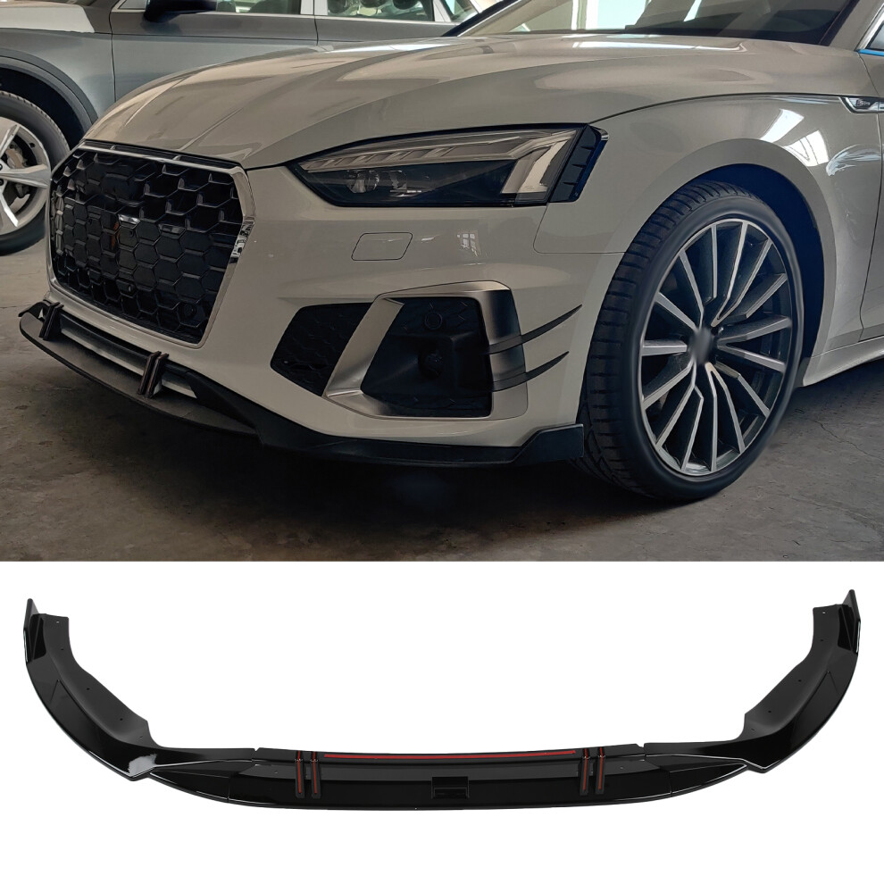 Glossy Front Bumper Lip For Audi A5 B9 Black 7340572721310