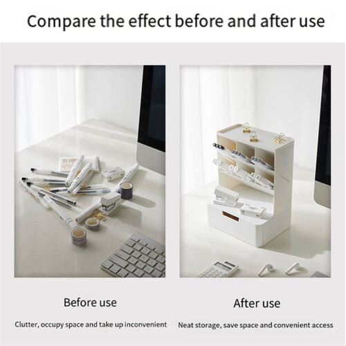 Multifunctional Pen Holder Storage Box Drawer Multi-Layer Dustproof Desktop Office Supplies Storage Box White 2