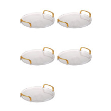 5X Durchsichtiges Rundes Serviertablett Aus Acryl, Badezimmer-Waschtischtablett, Dekoratives Tablett mit Goldenem Griff für Couchtisch, Büro, C