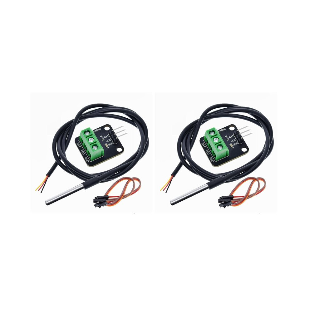 2X DS18B20 Temperature Sensor Module Kit Waterproof 100CM Digital Sensor Cable Probe Terminal Adapter for