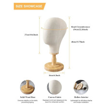 2X Wig Stand Mannequin HeadHat Display Stand Linen Wig Holder, Canvas Dome + Detachable Wood Stand for Wigs,Hats