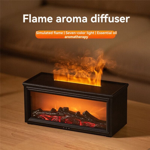 Fireplace Aroma Diffuser  Flame Humidifier Waterless Auto-Off with Remote and Realistic Fireplace Night Light,A 2