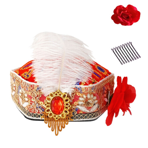 Traditional Folk Dance Hat Embroidery Six Panel Hat With-Red