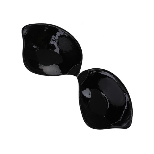 V-Shaped Push Up Backless Silicone Bra Black D Cup Self Adhesive Strapless