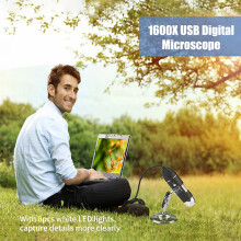 1600X USB Digitalmikroskop mit 8 LED-Lichtern, handgehalten, schwarz