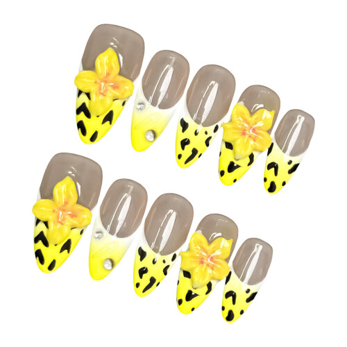 (M) 10PCS Nude Leopard Press On Nails 1