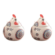 2X Keramische Zoutvaatje met Deksel en , 13 Oz Grote Kippenzoutpot, Zouthouder voor Aanrecht, Koffie en Snoep Blauw