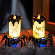 Paquete de 2 velas LED con forma de calavera para Halloween, luz cálida parpadeante.