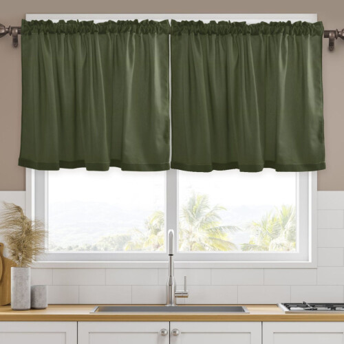 Olive Green Solid Curtains 2 Panels 57"W x 36"L