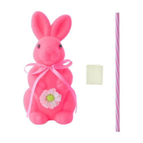 Flocked Easter Rabbit Ornament Pink 7.9 inch