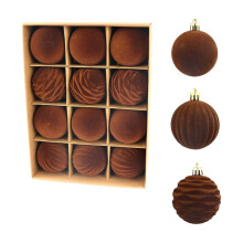 12-Piece Flocked Velvet Christmas Ornaments, 60mm Brown