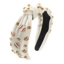 Sparkle Crystal Baseball Knotted Headband for Women – White, Free Size, Compatible with Game Day & Sports Fan Gifts