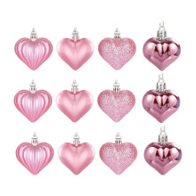 12pcs Glitter Red Heart Ornaments, Romantic Pink Glossy Valentine's Day Decor for Party, Wedding, Engagement – Compatible with Valentine’s Theme