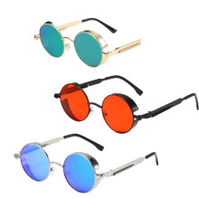Óculos de Sol Steampunk Unissex com Armação Metálica e Lentes Redondas - Conjunto com 3 Peças