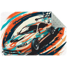 Small Washable Kitchen Rug – Racing Car & Checkered Flag Design, Non-Slip Indoor Door Mat for Entryway, Bathroom, Bedroom; Compatible with Standard
