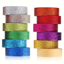 15 mm DIY Glitzer-Washi-Tape-Set, 12 Rollen farbiges Masking Tape, Glitzerndes Dekoband für Bastelarbeiten, Scrapbooking