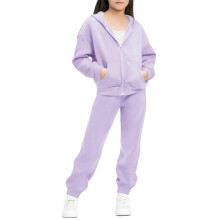 Purple2PC treningsdress for barn – fleeceforet sherpa-joggebukse og hettegenser, vanlig passform, høst/vinter, kompatibel med barnestørrelser