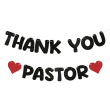 Thank You Pastor Banner - We Love Our Pastor, Pastor Appreciation Decoration, Appreciation for Minister Decorations Black Glitter