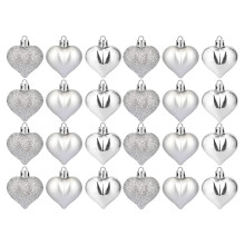 Hot Sale ornament hooks 24Pcs Heart Ornaments Multi Finish Heart Baubles Hanging Ornaments for Christmas Tree Decor Deco