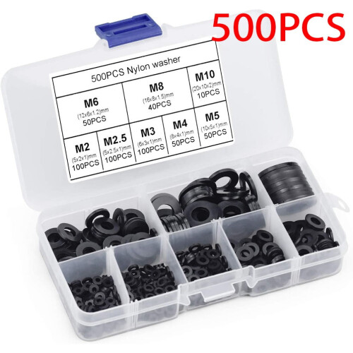 Nylon Flat Washers Black M2-M10 500 pcs