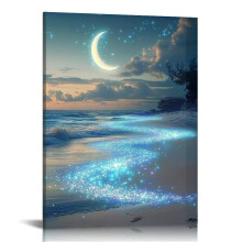 Seaside Night Canvas Wall Art, Canvas Prints Wall Art for Living Room Bathroom Bedroom Office, Art Print Painting for Home Decorations - 12x16in