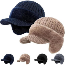 Trapper Blocking Knitted Hats Winter Cozy Head Beanie Hats with Brim and Ear Flaps Stocking Caps