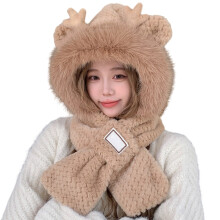 Womens Winter Hats Winter Beanie Horn Hat With Scarf Winter Thick Warm Hooded Neck Warmer Ideal for Cold Weather Outdoor Activities