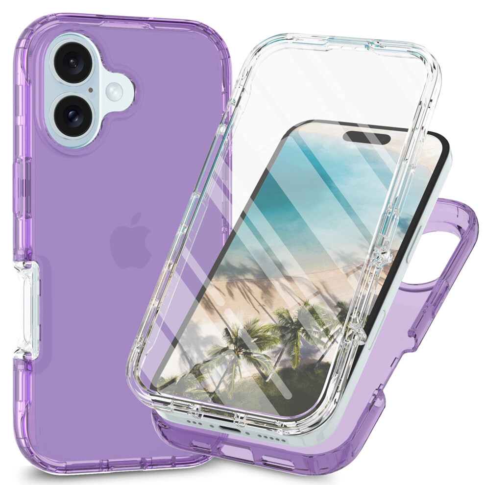 Clear Full-Body Case With Built-In Screen Protector For Compatible With Iphone 16 Â Anti-Scratch, Shockproof Bumper, Purple 9448483564229